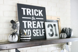 Black & White Halloween Mantel Decor