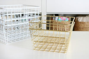 Simple & Stylish Craft Studio Organization. Use small wire baskets to organize in drawers and on shelves.