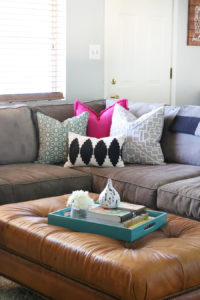 Family Room Refresh - Neutrals Mixed with Pops of Bold Color