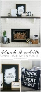 Simple Black & White Halloween Mantel Decor