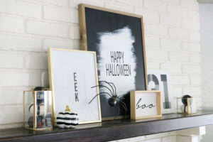 Simple Black & White Halloween Mantel Decor