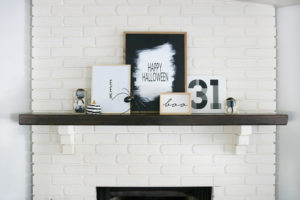 Simple Black & White Halloween Mantel Decor