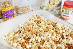 Chocolate & Peanut Butter Drizzled Popcorn Mix