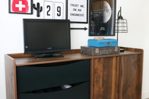 Teen Boy's Room Storage Solutions - Better Homes & Gardens Montclair TV Stand helps is functional and has a great mid-century modern vibe.