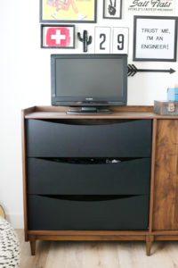 Teen Boy's Room Storage Solutions - Better Homes & Gardens Montclair TV Stand with contrasting black drawers