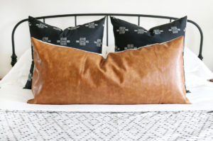 Mudcloth Inspired Fabric Pillow with Faux Leather Pillow