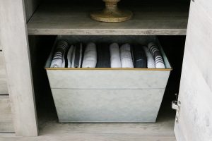 Better Homes & Gardens Galvanized Tub with Gold Trim - Perfect for Storing Extra Linens and Towels for the Kitchen