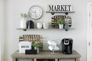 Modern Farmhouse Inspired Wall Decor with DIY Pipe Shelving