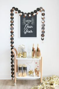 Black & White New Year's Eve Bar Cart Decor Ideas