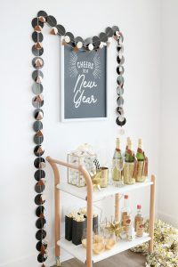 Black & White New Year's Eve Bar Cart Easy Decor Ideas