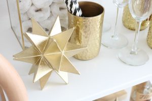 Black & White New Year's Eve Bar Cart Styling - DIY Gold Star Paper Mache Decor