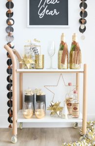 Black & White New Year's Eve Bar Cart Styling Ideas and Tips